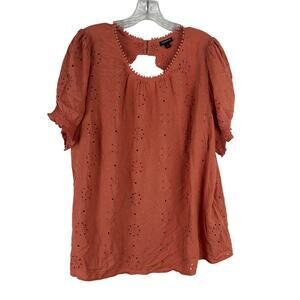 Torrid Short Sleeve Top Size 2X Orange Eyelet Pom Pom Fringe